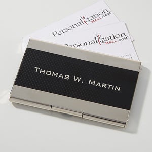 Executive Black & Silver Personalized Business Card Case - 16036