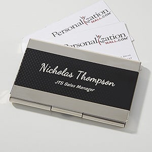 Contemporary Black & Silver Personalized Business Card Case - 16039