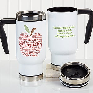 Apple Scroll Personalized Teacher 14 oz. Commuter Travel Mug - 16174