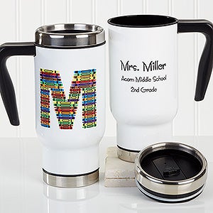 Crayon Letter Personalized Teacher 14 oz. Travel Mug - 16184