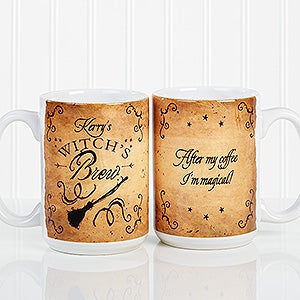 Personalized Halloween Coffee Mug - Witchs Brew - 15oz. Black Mug - 16200-L