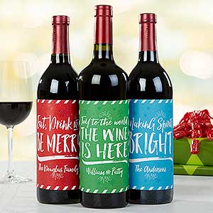 Holiday Cheer Personalized Wine Bottle Label - Set of 3 - 16209-T