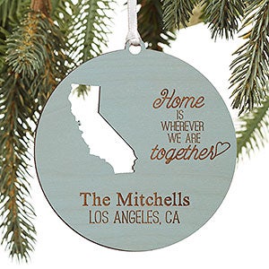 State of Love Personalized Blue Stain Wood Ornament - 16236-B