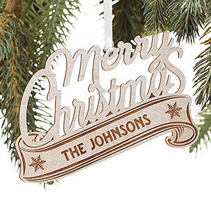 Merry Christmas Personalized Whitewash Wood Ornament - 16237-W