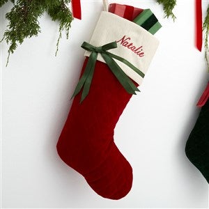 Winter Classic Personalized Quilted Stocking w/Bow-Burgundy - 16279-B