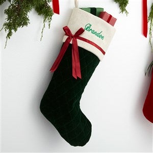 Winter Classic Personalized Quilted Stocking w/Bow-Green - 16279-G