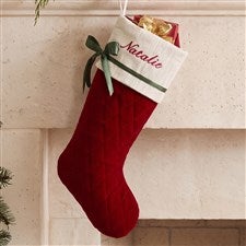 Winter Classic Personalized Quilted Stocking w/Bow-Burgundy - 16279-B