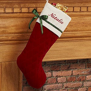 Winter Classic Personalized Quilted Stocking w/Bow-Burgundy - 16279-B