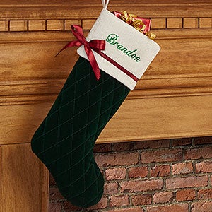 Winter Classic Personalized Quilted Stocking w/Bow-Green - 16279-G