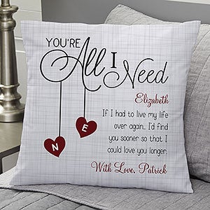 Youre All I Need Personalized 18-inch Velvet Throw Pillow - 16412-LV