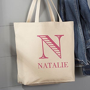 Striped Monogram Personalized Large Canvas Tote Bag - 16453