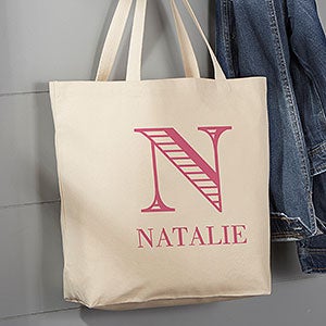 Striped Monogram Personalized Canvas Tote Bag- 20 x 15 - 16453