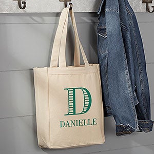 Striped Monogram Personalized Canvas Tote Bag- 14 x 10 - 16453-S