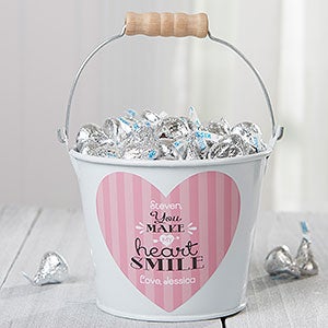 You Make My Heart Smile Personalized Mini Treat Bucket- White - 16508