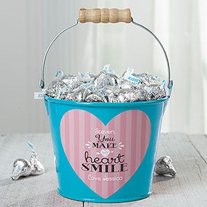 You Make My Heart Smile Personalized Mini Treat Bucket-Turquoise - 16508-T