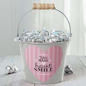 You Make My Heart Smile Personalized Mini Treat Bucket-Silver - 16508-S