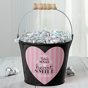 You Make My Heart Smile Personalized Mini Treat Bucket-Black - 16508-B