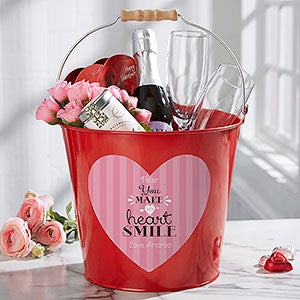 You Make My Heart Smile Personalized Large Treat Bucket-Red - 16508-RL