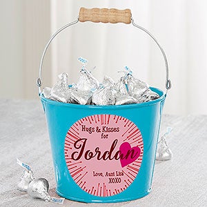 Hugs & Kisses Personalized Mini Treat Bucket - Teal - 16510-T