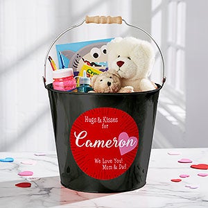 Hugs & Kisses Personalized Large Treat Bucket - Black - 16510-BL