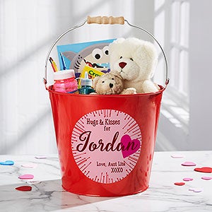 Hugs & Kisses Personalized Large Treat Bucket - Red - 16510-RL