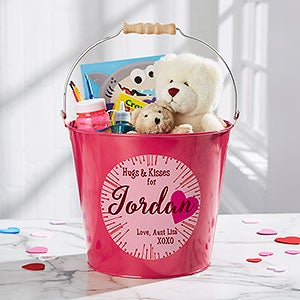 Hugs & Kisses Personalized Large Treat Bucket - Pink - 16510-PL