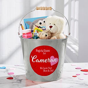 Hugs  Kisses Personalized Large Treat Bucket - Silver - 16510-SL