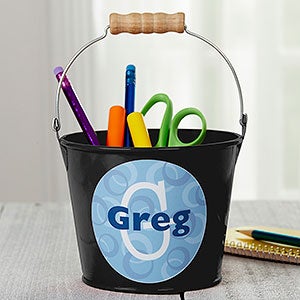 Personalized Black Mini Metal Bucket Pen Holder - 16511-B