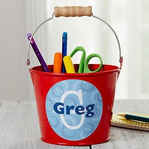 Personalized Red Mini Metal Bucket Pen Holder - 16511-R