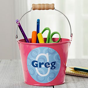 Personalized Pink Mini Metal Bucket Pen Holder - 16511-P