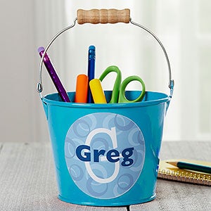 Personalized Teal Mini Metal Bucket Pen Holder - 16511-T