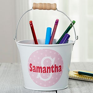 Personalized White Mini Metal Bucket Pen Holder - 16511