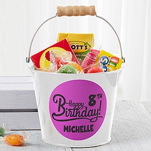 Birthday Treats Personalized White Mini Metal Bucket - 16512