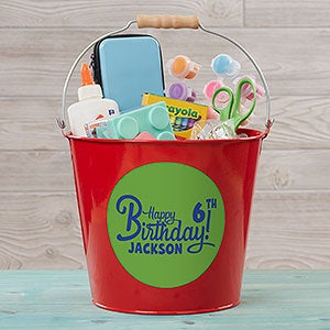 Birthday Treats Personalized Large Metal Bucket - Red - 16512-RL