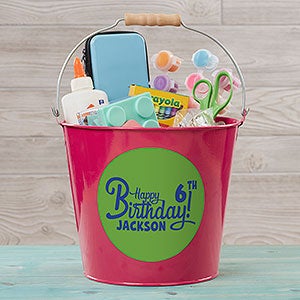 Birthday Treats Personalized Large Metal Bucket - Pink - 16512-PL