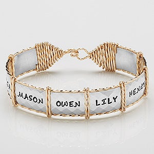 14K Gold Two-Tone Diamond Patterned Personalized Family Bracelet - 16544D