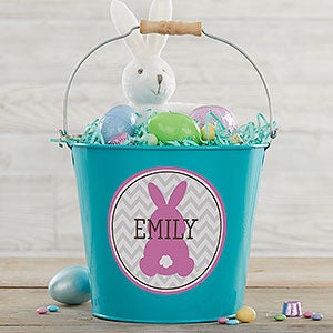 Easter Bunny Personalized Large Treat Bucket - Turquoise - 16593-TL