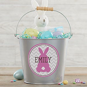 Easter Bunny Personalized Large Treat Bucket - Silver - 16593-SL
