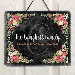 Posh Floral Welcome Personalized Slate Plaque - 16635