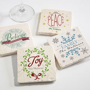 Spirit Of The Season Personalized Tumbled Stone Coaster Set - 16684