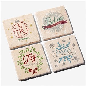 Spirit Of The Season Personalized Tumbled Stone Coaster Set - 16684