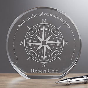 Personalized Premium Crystal Award - Compass Inspired - Small - 16716