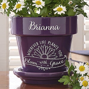 Personalized Flower Pot - Inspiration To Grow - Purple - 16739-P
