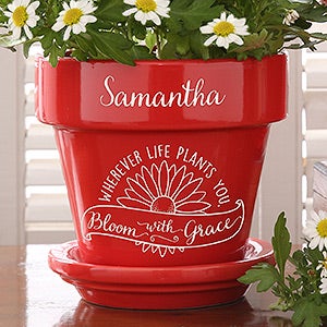Personalized Flower Pot - Inspiration To Grow - Red - 16739-R
