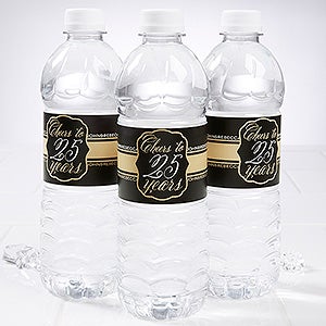 Cheers To Then  Now Anniversary Personalized Water Bottle Label - 16900
