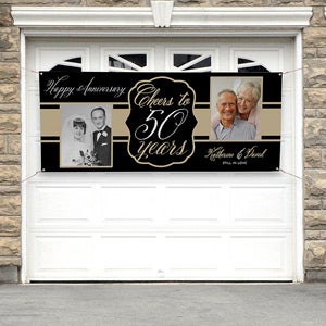 Cheers To Then & Now Personalized Anniversary Party Photo Banner - 30x72 - 16902