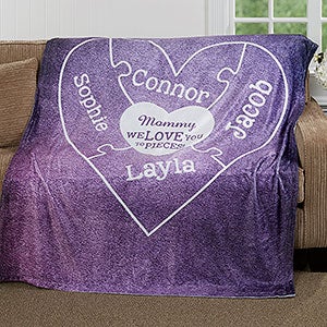 Personalized Fleece Blanket 60x80 - Heart Puzzle - 16912-L