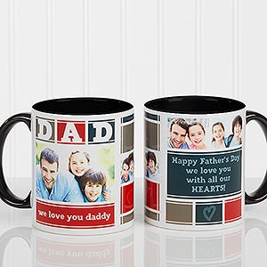 Personalized Photo Coffee Mug - Dad Photo Collage - Black Handle - 16920-B