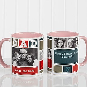 Personalized Photo Coffee Mug - Dad Photo Collage - Pink Handle - 16920-P