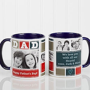 Personalized Photo Coffee Mug - Dad Photo Collage - Blue Handle - 16920-BL